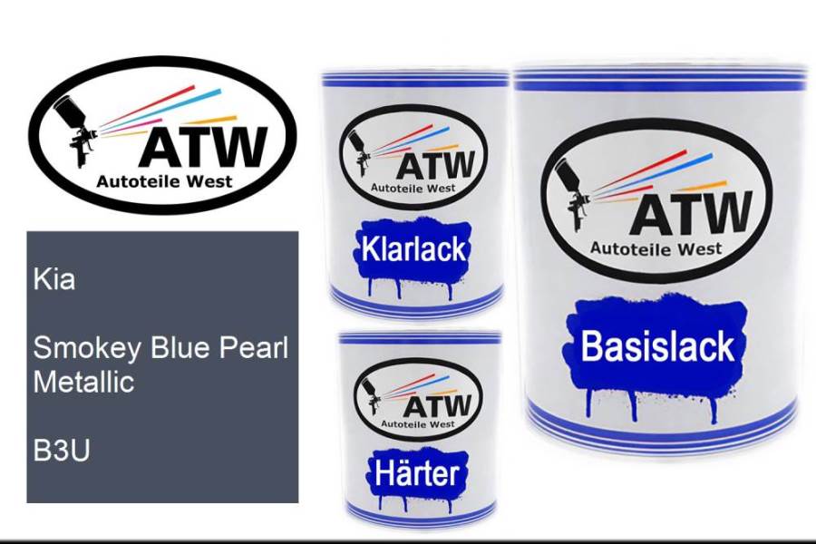 Kia, Smokey Blue Pearl Metallic, B3U: 1L Lackdose + 1L Klarlack + 500ml Härter - Set, von ATW Autoteile West.